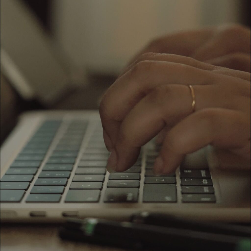 typing in laptop
